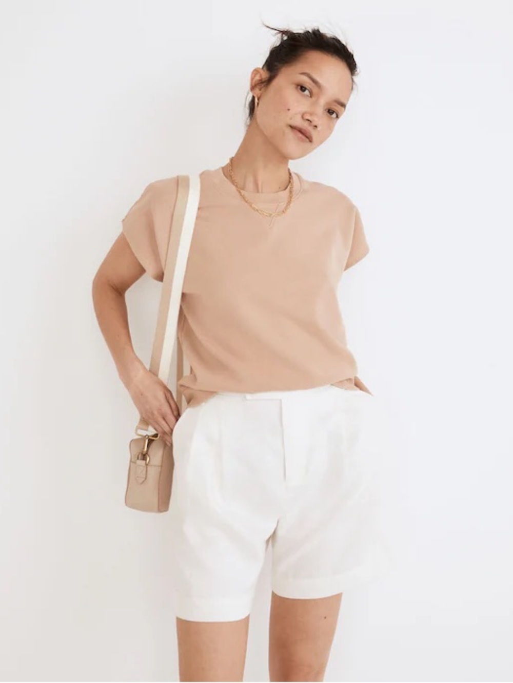 NWT Madewell (Re)sourced Cotton Short-Sleeve Relaxed Sweatshirt Sandstone Size M